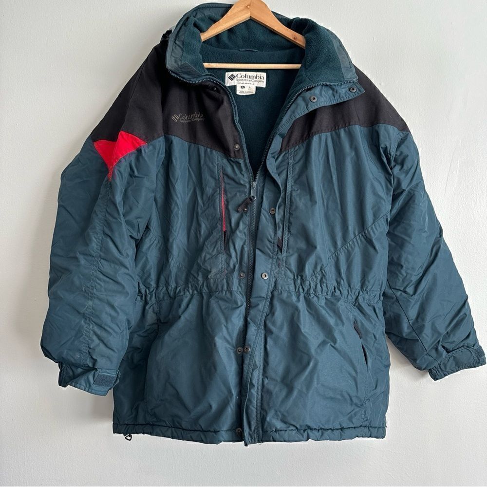 Vintage 70s Columbia Mens Large Puffer Jacket Hiking Coat Green USA Oregon XL